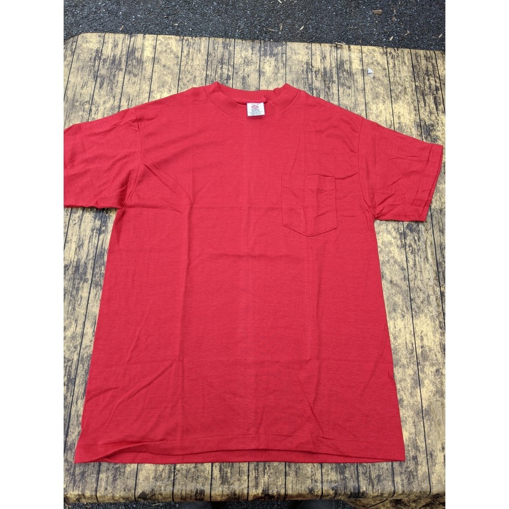 Vintage Hills Red Blank Pocket Made in USA Single Stitch T-Shirt XL